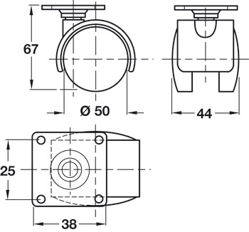 D50mm Twin Castor Swivel without Brake Plastic 38 - view 2