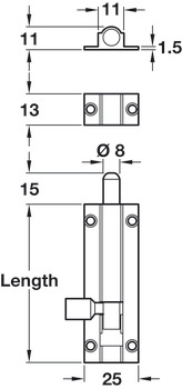 Barrel Bolt Straight or Cranked Neck Width 25 mm Brass Straight 76 x 25 mm polished brass - view 2