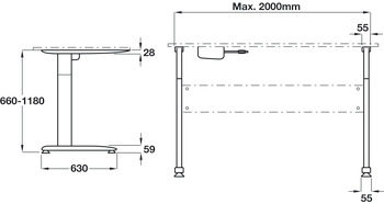 Electric Height Adjustable Desk Frame Frame Set for 2 Leg Workstation Load carrying capacity (including desktop) 70 kg Silver RAL 9006 finish - view 3