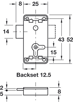 Rim Lock for Lever Bit Keys Backset 12.5 mm Lock type: keyed alike - view 2