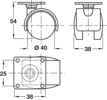 Swivel Twin Wheel Castor with Brake Ø 40-50 mm Hooded 38 mm Plate Fixing Wheel Ø 50 mm load capacity 45 kg - view 2