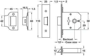 Box Latch Mortice Latchbolt Operated by Lever Handles Case Size 64/76/102 mm Backset 44 mm case size 64 mm satin chrome - view 2