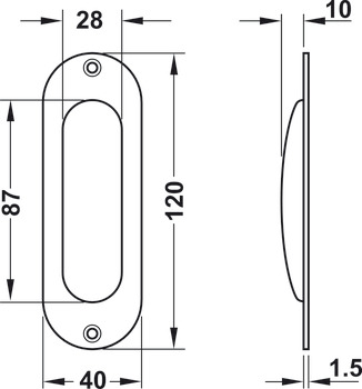 Pull Handle Flush 120 x 40 mm Aluminium FSB Suitable for sliding timber doors Silver anodised - view 3