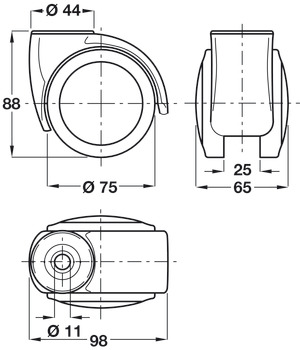 D75mm Twin Castor Swivel without Brake Pin Sl - view 2