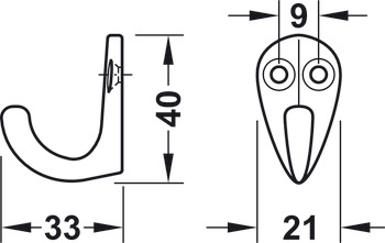 Coat Hook Single Aluminium 30-35 x 36-42 mm Height 42 mm depth 35 mm - view 4