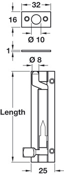 Barrel Bolt Straight or Cranked Neck Width 25 mm Brass Cranked 76 x 25 mm polished brass - view 2