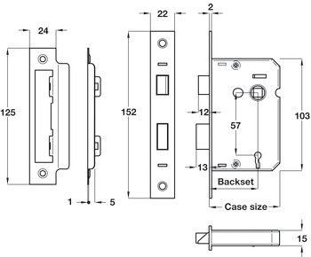 Sashlock+Keys 3 Lvr Mortice 45/65mm NP - view 2