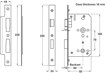 Startec Mortice Bathlock Sqr 60/92mm SSS - view 2