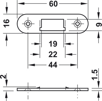Striking plate for roller shutter mortise lock Steel nickel plated For screw fixing - view 2