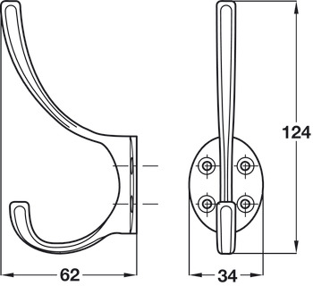 Trad Hat+Coat Hook 121.5mm Zinc Alloy PC - view 2