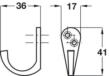 Trad Coat Hook Sgl 41mm Zinc Alloy PC - view 2