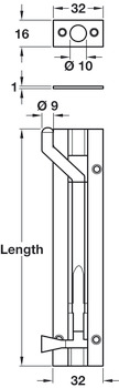 Barrel Bolt Straight or Cranked Neck Width 32 mm Brass Cranked 102 x 32 mm satin nickel plated - view 2