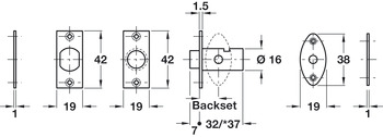 Security Bolt Mortice Window Brass Key turn operated Backset 15 mm length 37 mm brass - view 2