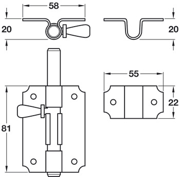 Tower Bolt Straight D12x81x58mm 316 Stainless Steel - view 2