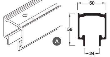 Top Track for Folding Partition Doors Hawa Variofold 80/H and Centrefold 80H Top hung end folding and centre folding systems Length 2500 mm