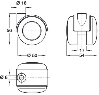 Swivel Twin Wheel Castor with Brake Ø 50 mm Hooded Ø 8 mm Pin Hole Wheel Ø 50 mm load capacity 40 kg - view 2