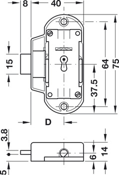 Espagnolette Lock Piccolo Nova Case for Lever Bit Key Backset 25 mm Right hand nickel plated - view 2