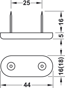 Pin Type Glide 44x18mm w 2 Nails Plastic Wht - view 2