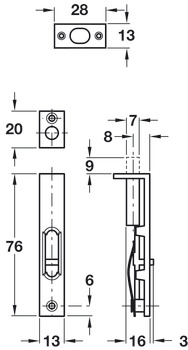 Furniture Bolt Flush 76x13mm Brass SNP - view 2