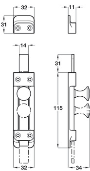 Bolt Knob Slide/Surface 115mm Brs SN - view 2