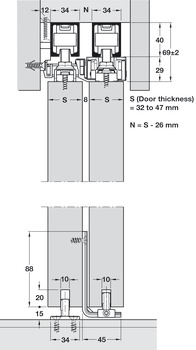 Fitting Set Add-On System for Sliding Interior Doors Hawa-Telescopic 80/2 Top hung system For 2 doors - view 4