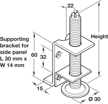 Plinth Adj w Supp Bracket M10x80mm Galvanised Steel - view 2