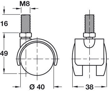 D40mm Twin Castor Swivel without Brake M8 Bk - view 2
