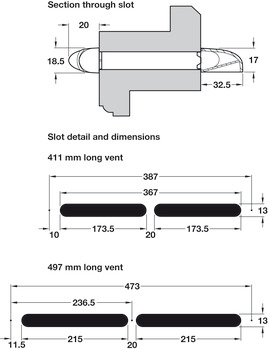 Slot Ventilator Plastic Trimvent Select XS13 Deflects air up down or both and straight Vent length 411 mm canopy length 411 mm white - view 3