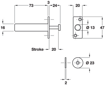 Door Piston with Magnet for Sliding Interior Pocket Doors Pocket Hideaway Top hung system Zinc plated finish - view 2