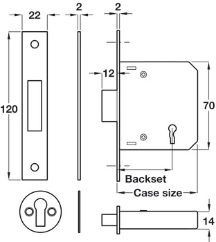 Deadlock+Keys 3 Lvr Mortice 47/66mm NP - view 2