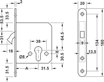 Hookbolt Lock Profile Cylinder Operated Startec For sliding doors Nickel plated - view 3