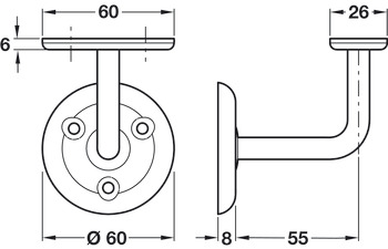 Handrail Bracket Ø 60 mm for Flat Based Handrails Mild Steel Face fixing White epoxy - view 2