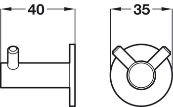 Coat Hook Stainless Steel 40 x Ø 35 mm Face fixing Brushed stainless steel finish - view 2