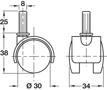 D30mm Twin Castor Swivel without Brake Phillips Bk - view 2