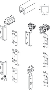 Fitting Set for Folding Interior Partition Doors Roomflex Top hung end folding system For 3 doors door configuration 3 + 1 - view 2