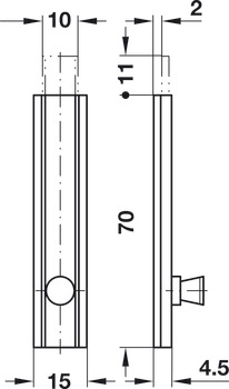 Furniture Bolt with Straight Slide Concealed Screw Fixing Matt nickel plated length: 70 mm lift: 11 mm - view 2