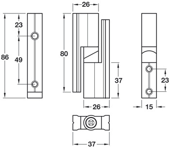 Hinge Set Heavy Duty Cubicle Fittings for 17-21 mm Board Partitions Aluminium Black polyester powder coated finish - view 2