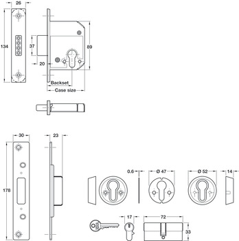Mortice Deadlock Security Cylinder Steel and Zinc Alloy Conforms to BS 3621: 2007 Basket 56 mm case size 79 mm satin stainless steel - view 2