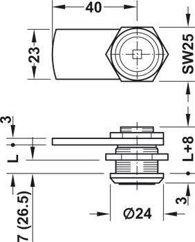 Cam Lock for Triangular Socket Key with Straight Cam and Nut Attachment Closure direction 90° A (DFG) length L 13.0 mm - view 2