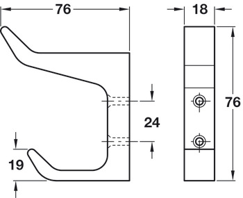 Hat+Coat Hook 76x76x19mm SAA - view 2
