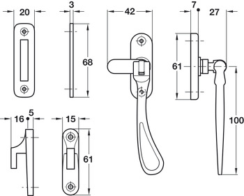 Casement Fastener with Mortice and Hook Plates Reversible Brass Polished - view 2