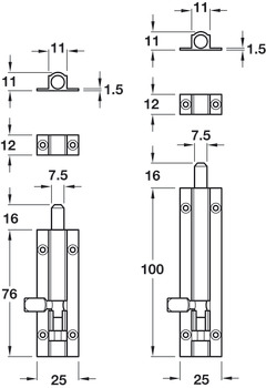 Barrel Bolt Straight 25x76mm Brass PC - view 2