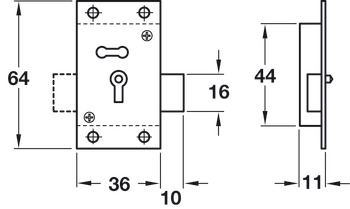 Rim Lock with Deadbolt for Cupboard Lock type: keyed to differ sanded brass - view 2
