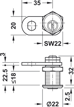 Cylinder Cam Lock 22mm PNP H1 Dir.A - view 3
