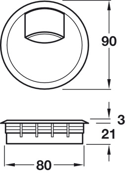 Cable Outlet 2prt D80x24mm Plastic Black - view 3
