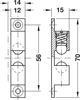Twin Ball Catch for Screw Fixing Height: 70 mm bright brass - view 2