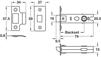 Tubular Mortice Latch 57.5/79mm Black - view 2