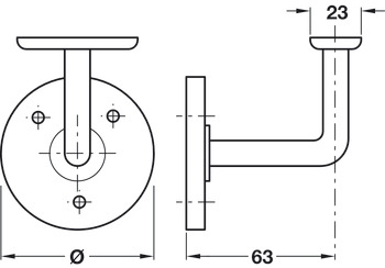 Handrail Bracket Suitable for Flat Based Handrails Depth 63 mm Mild Steel White epoxy finish - view 3