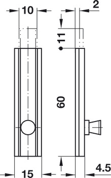 Furniture Bolt with Straight Slide Concealed Screw Fixing Matt nickel plated length: 60 mm lift: 11 mm - view 2