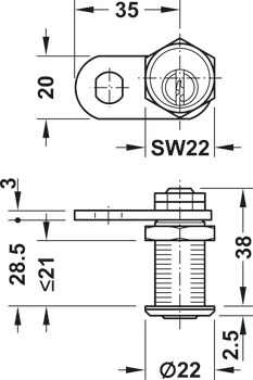 Cylinder Cam Lock 21mm PNP Dif Dir.A - view 3